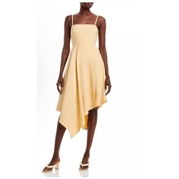 $551 A.L.C. Women's Beige Verona Asymmetric-Hem Midi Fit & Flare Dress Size 12 - Picture 5 of 15